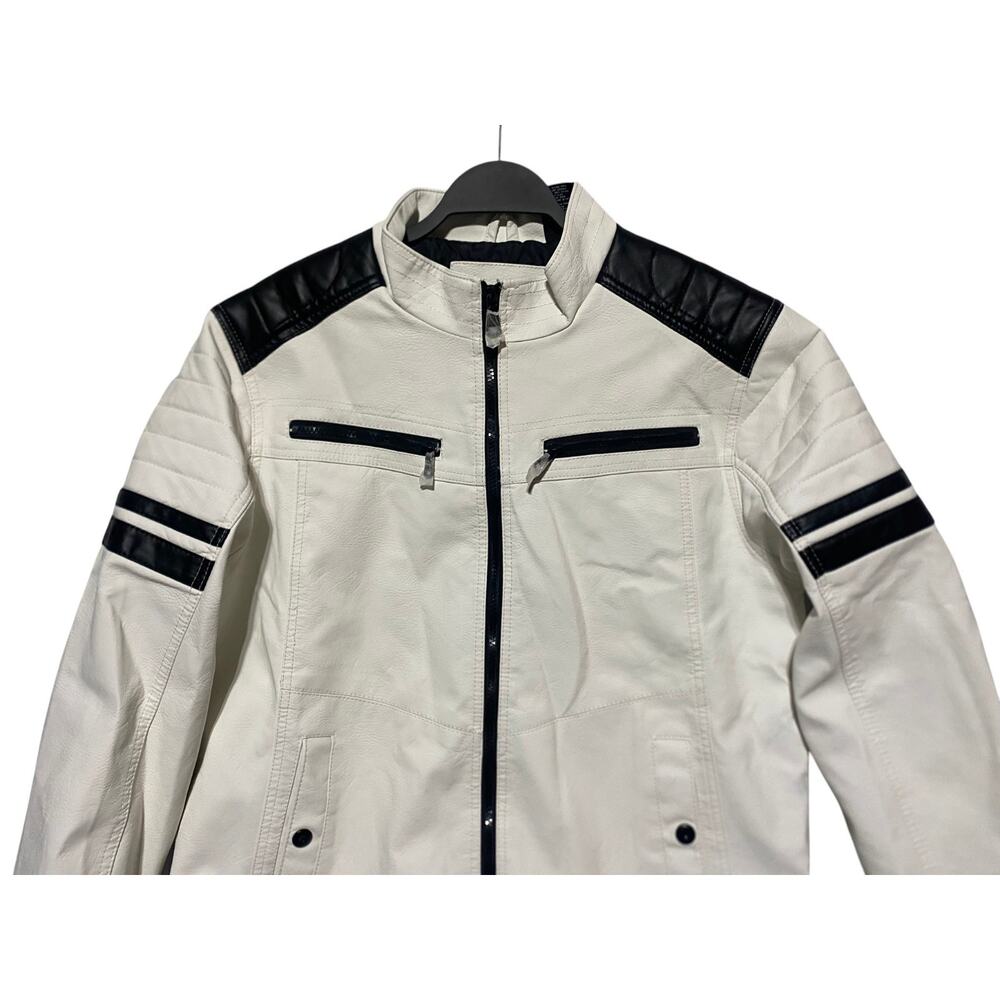 Hard Edge White Faux Leather Bomber Jacket Full Zip Men's Size XL - Picture 6 of 9